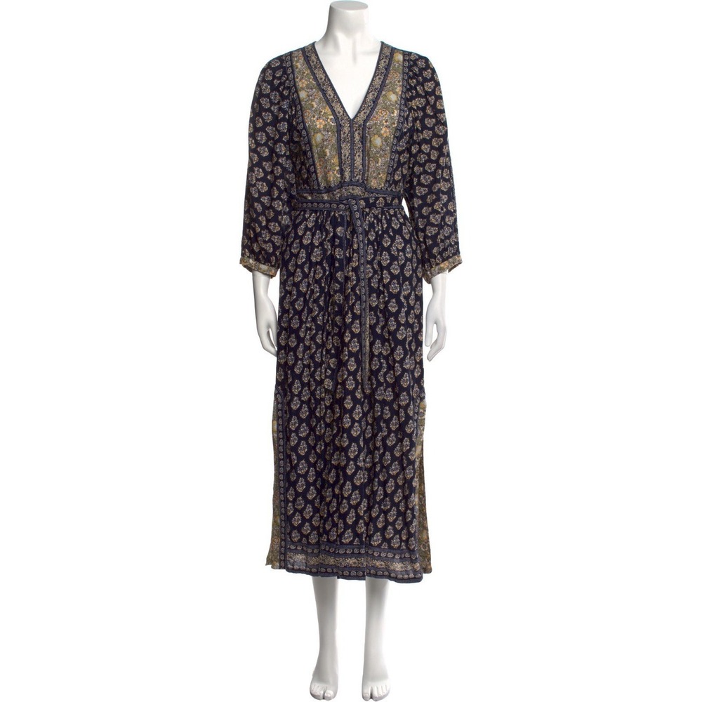 La Vie Rebecca Taylor Navy Cottagecore Paisley Midi Dress Belted S Boho Whimsy‎
